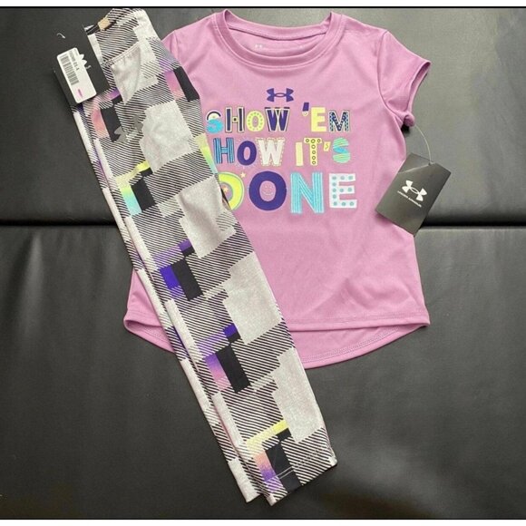 NWT Under Armour Leggings & Glitter Tee Set Girls Size 4
